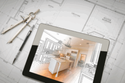 Grundriss mit Tablet